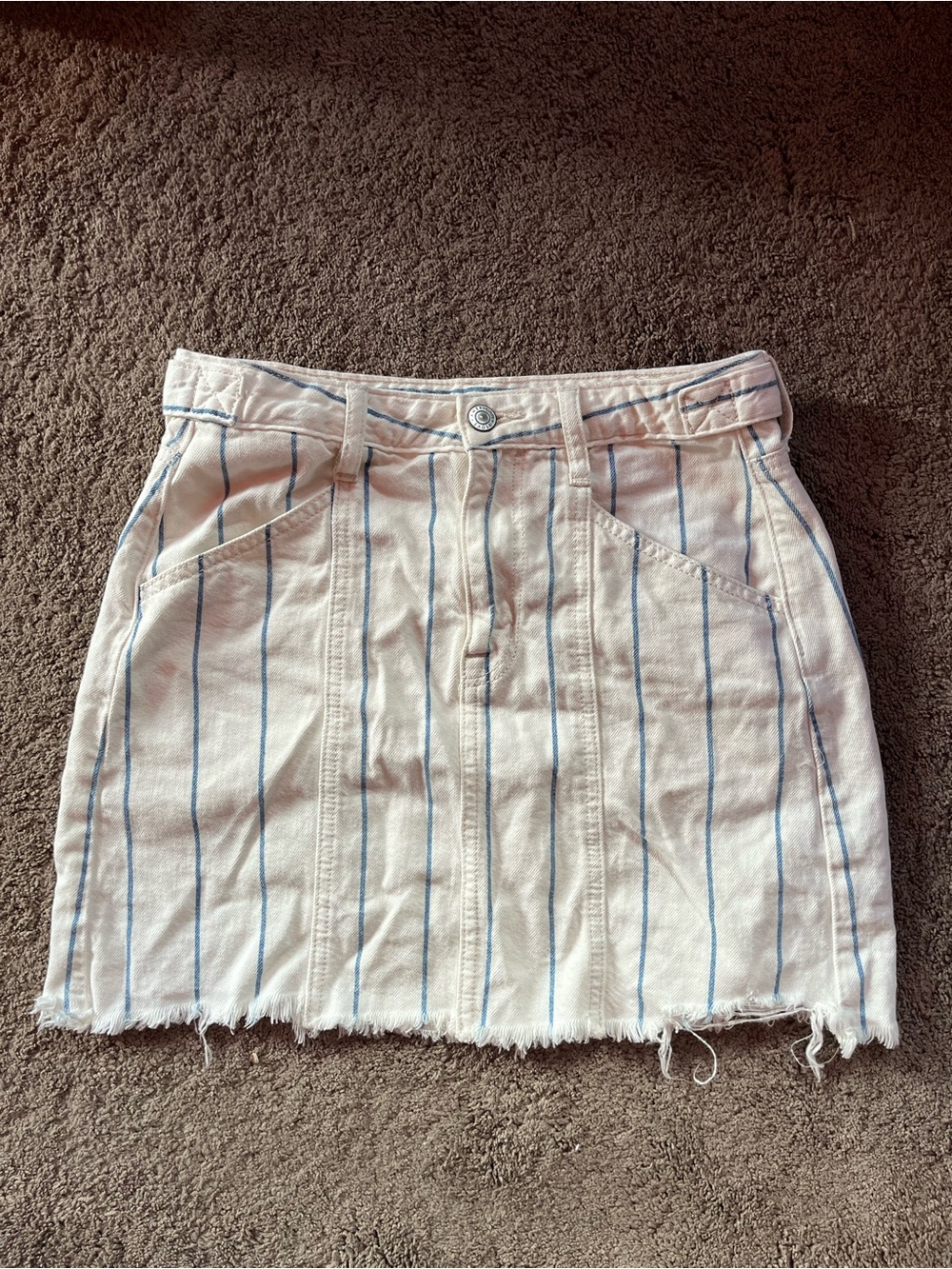 American Eagle Outfitters White Skirt with Blue Pinstripes